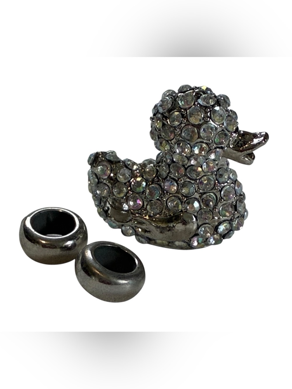 RHINESTONE DUCK SLIDER BEAD EUROPEAN BRACELET CHARM SPACERS SILVER TONE